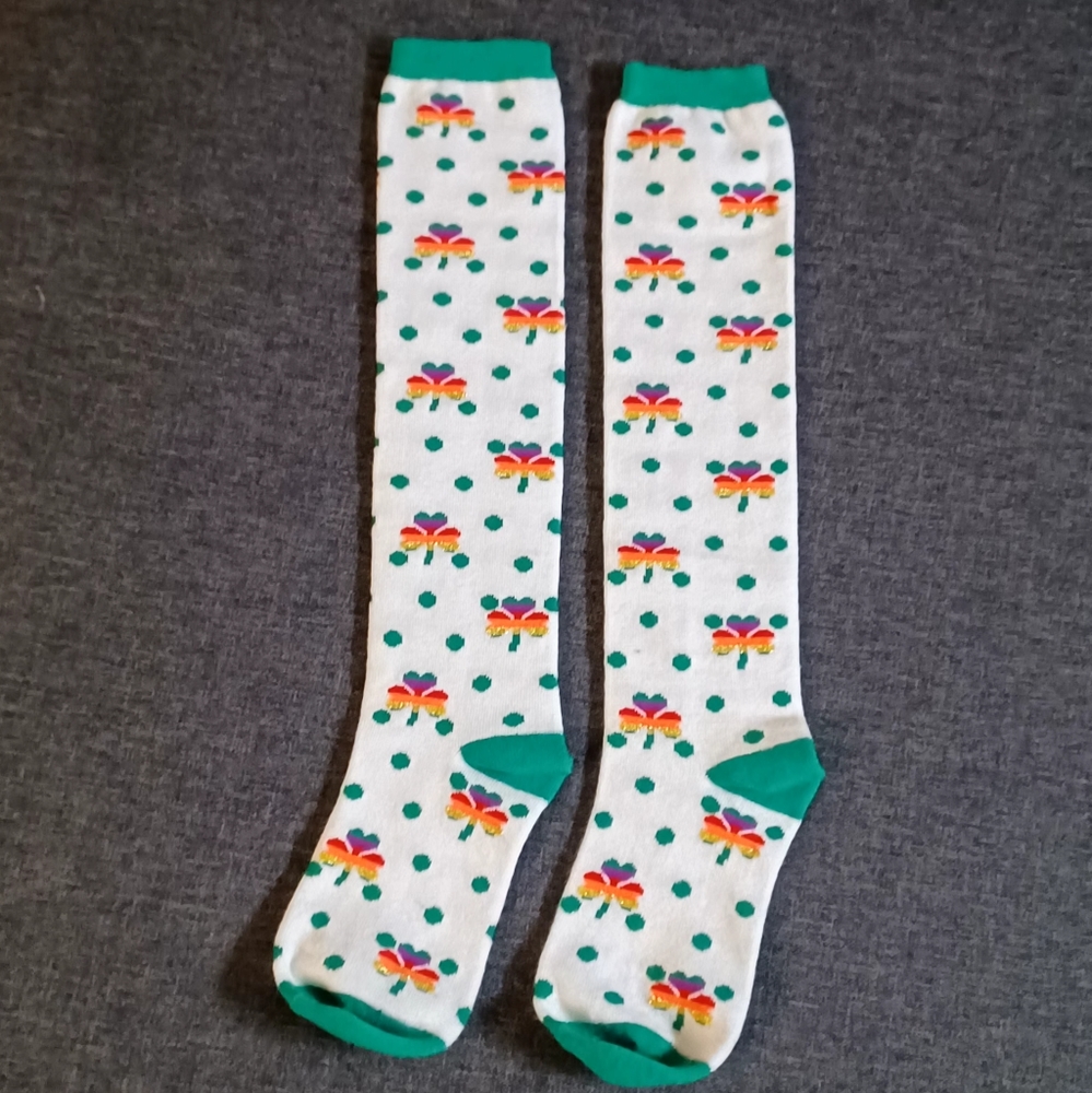 St. Patrick's Day colorful shamrocks knee high socks